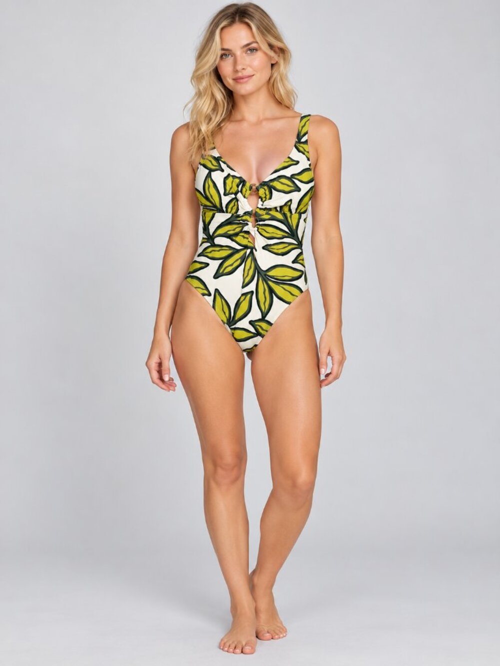 2/$30 Time and Tru Cheeky  One Piece Swimsuit in Green & Yellow Size Medium NWT